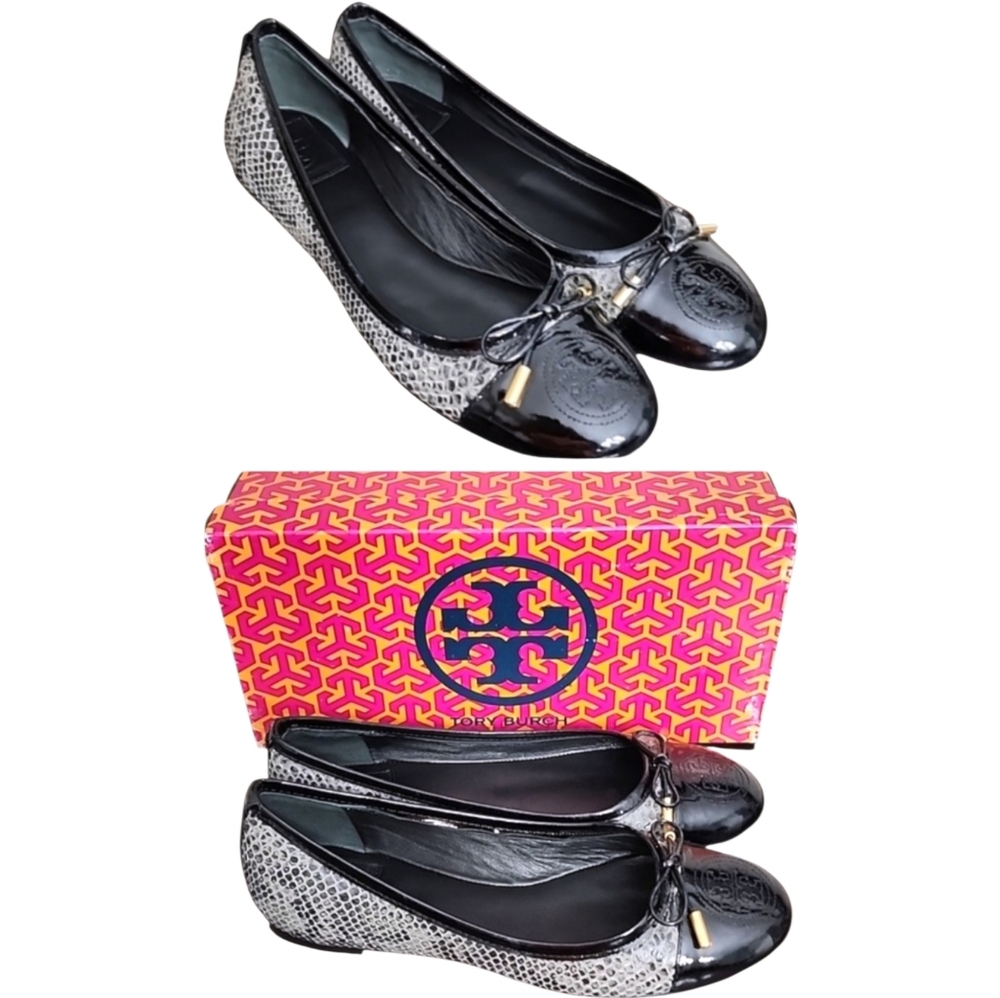 Tory Burch Verbena-Tribal Pitone Snake Skin Classic Ballet Flats Size 7.5M